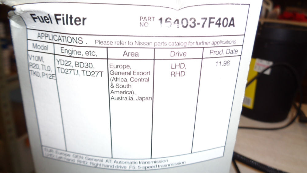 Nissan Navara D40M/Pathfinder R51M Genuine Fuel Filter New