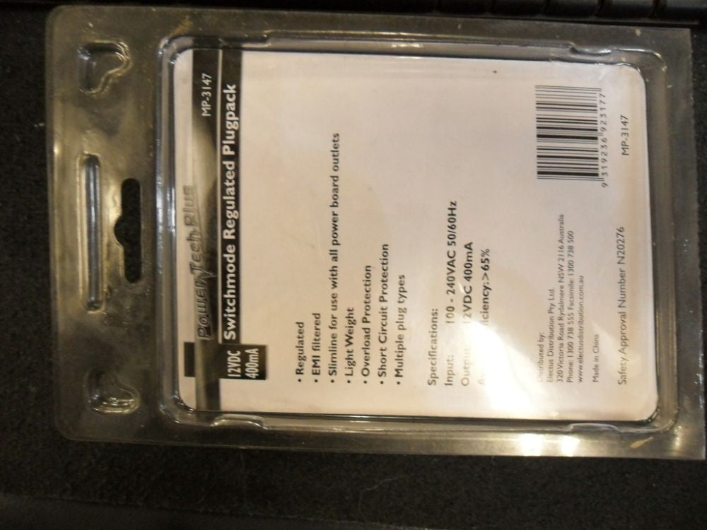 PowerTechPlus 12VDC 400mA Switchmode Regulated Plugpack New Part