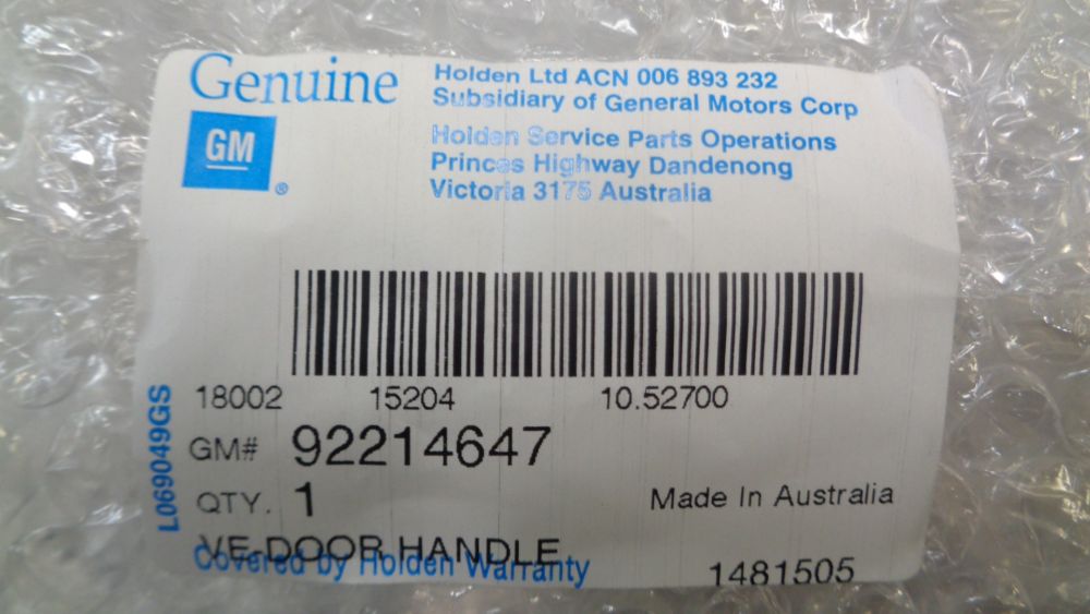 Holden Commodore VE Genuine Left Hand Rear Chrome Door Handle New Part