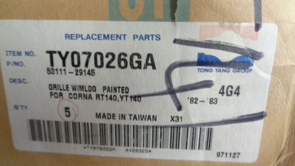 Tong Yang Front Black & Chrome Grille New Part Suits Toyota Corona ST141 New Part