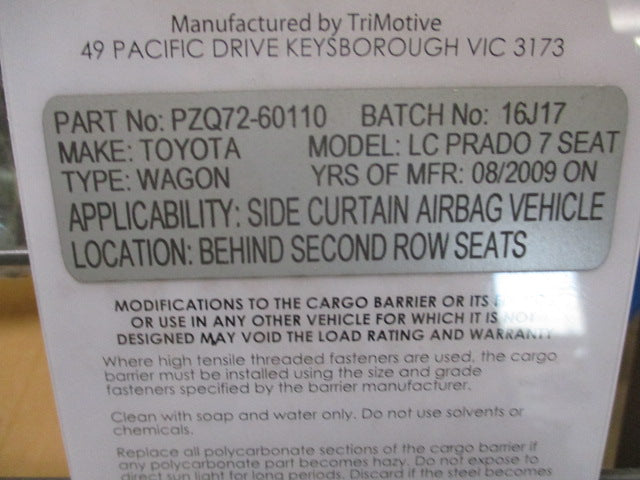 Toyota 150 Prado 7 Seater Variant Genuine Cargo Barrier New Part