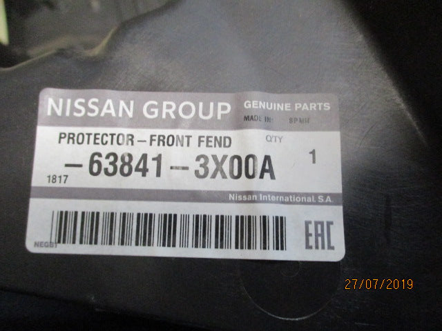 Nissan NavaraD40M–Pathfinder R51 Genuine Left Hand Front Splash Guard New Part.
