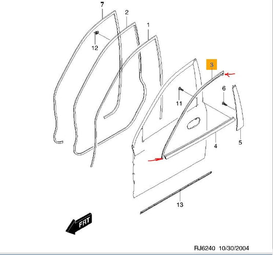 Daewoo Nubira Genuine Right (Driver) Front Door Upper Weatherstrip New Part
