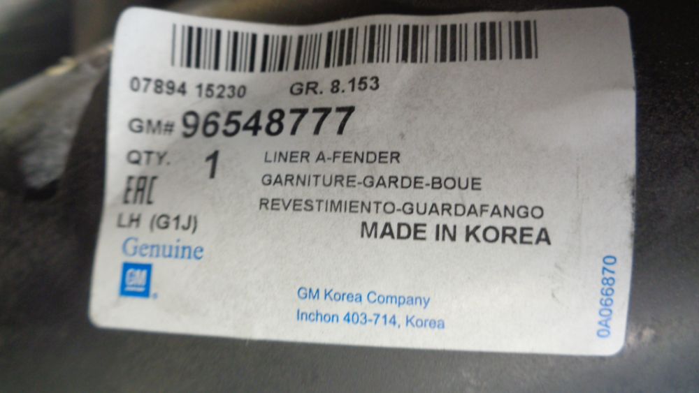 Holden Viva JF Genuine Left Hand Front Splash Guard New Part