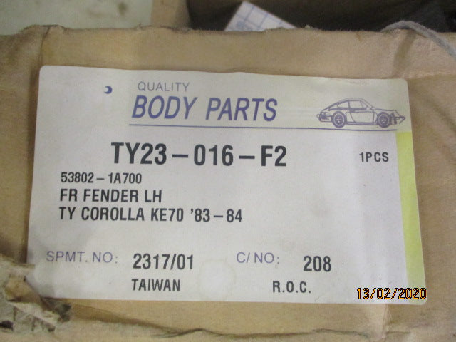 Tong Yang Left Hand Front Guard Suits Toyota Corolla KE70/AE71 New Part
