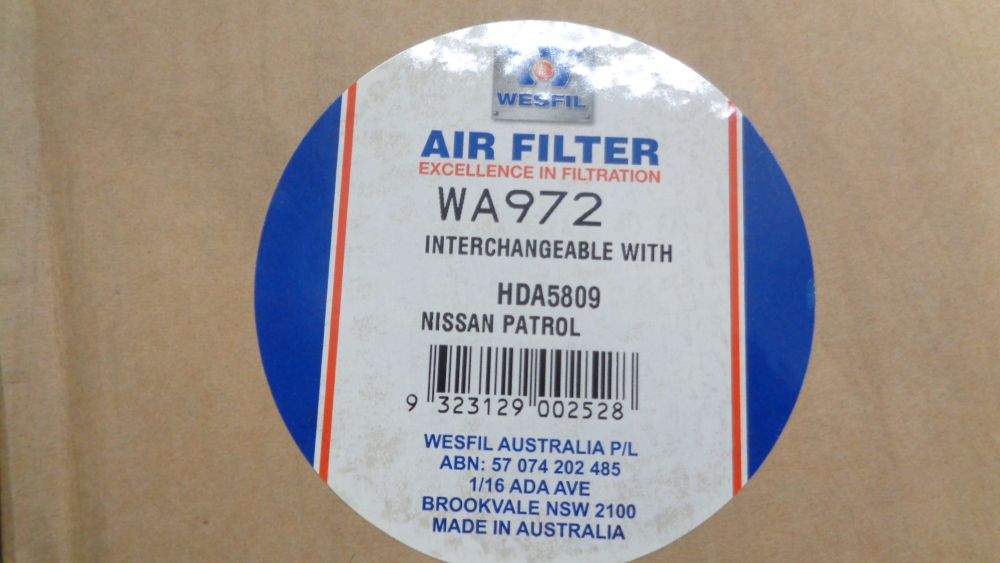 Wesfil Air Filter Suits Nissan Y60 Patrol 2.8ltr turbo diesel New Part