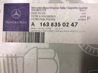 Mercedes-Benz W163 M-class Genuine cabin pollen filter new part
