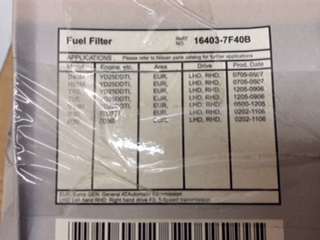 Nissan Navara D40M/R51 Pathfinder Genuine Fuel Filter New Part