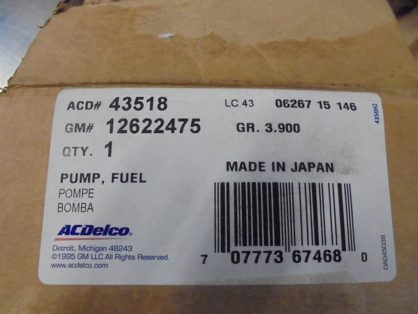 Holden VE-VF 3.0Ltr/3.6Ltr Genuine Fuel Pump High Pressure New Part