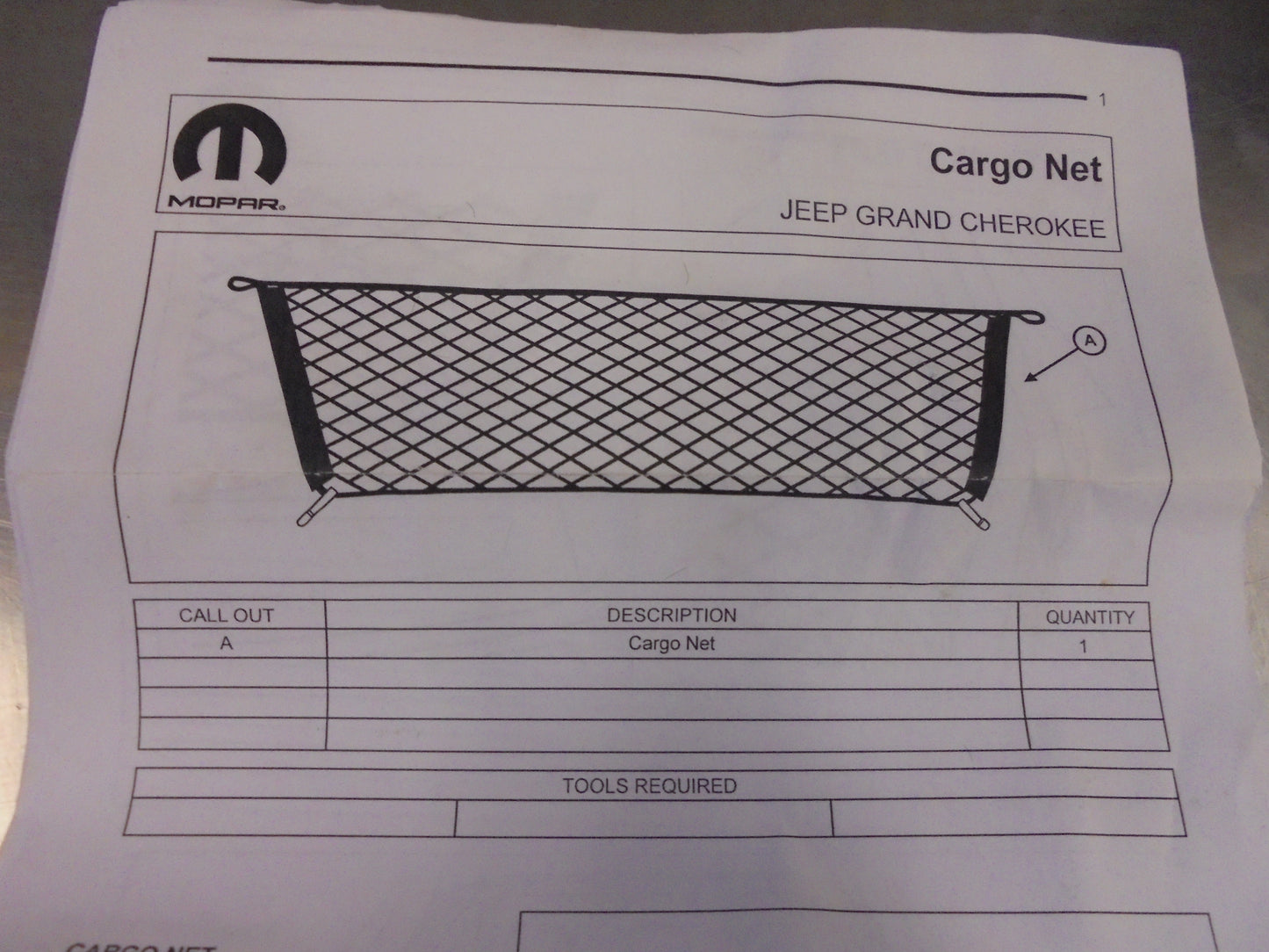 Jeep Grand Cherokee Genuine Cargo Net New Part