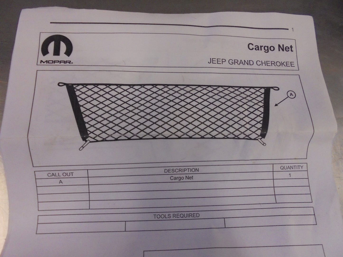 Jeep Grand Cherokee Genuine Cargo Net New Part