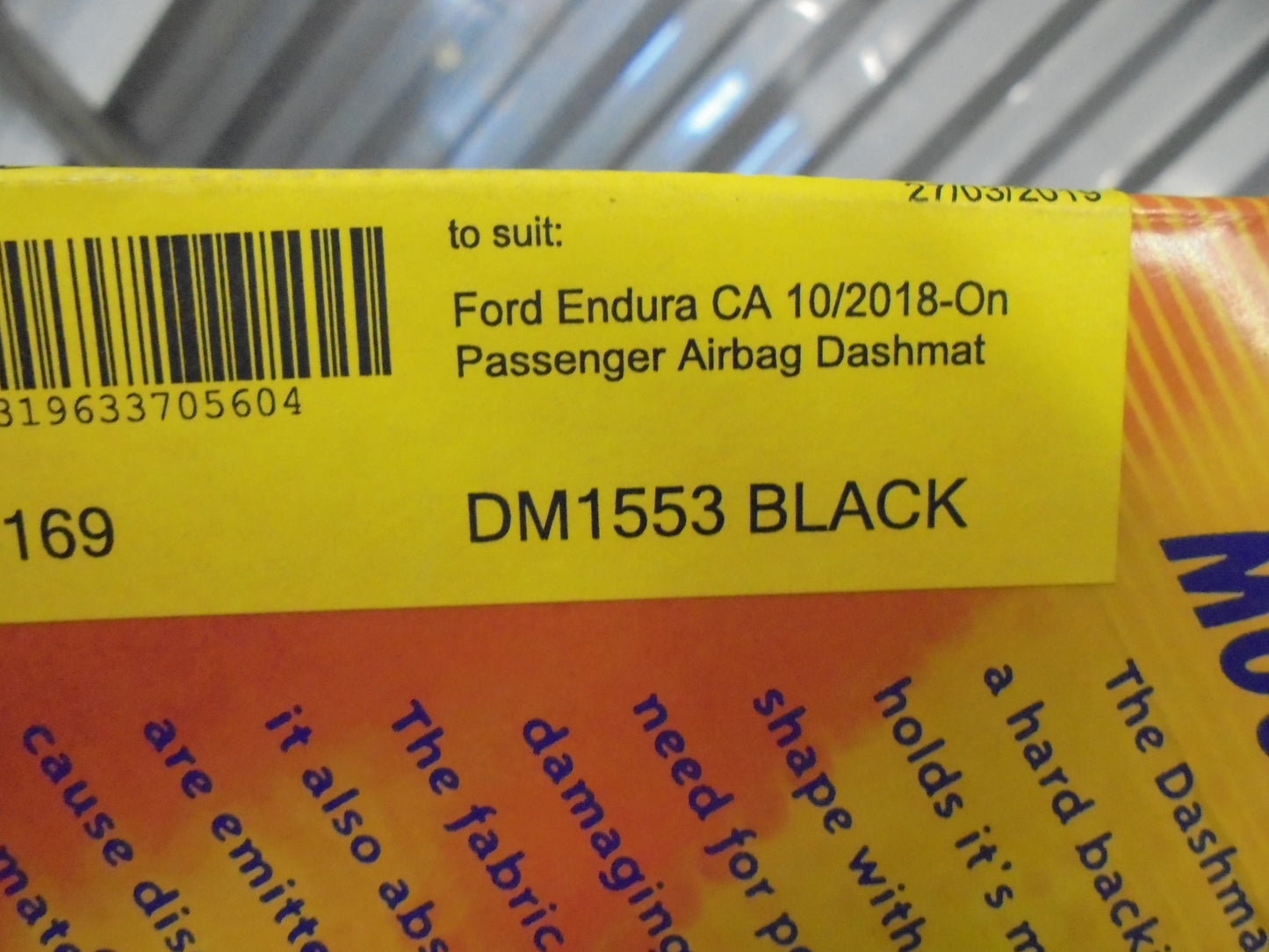 Shevron Dash Mat (Black Coal) Suits Ford Endura SUV New Part.