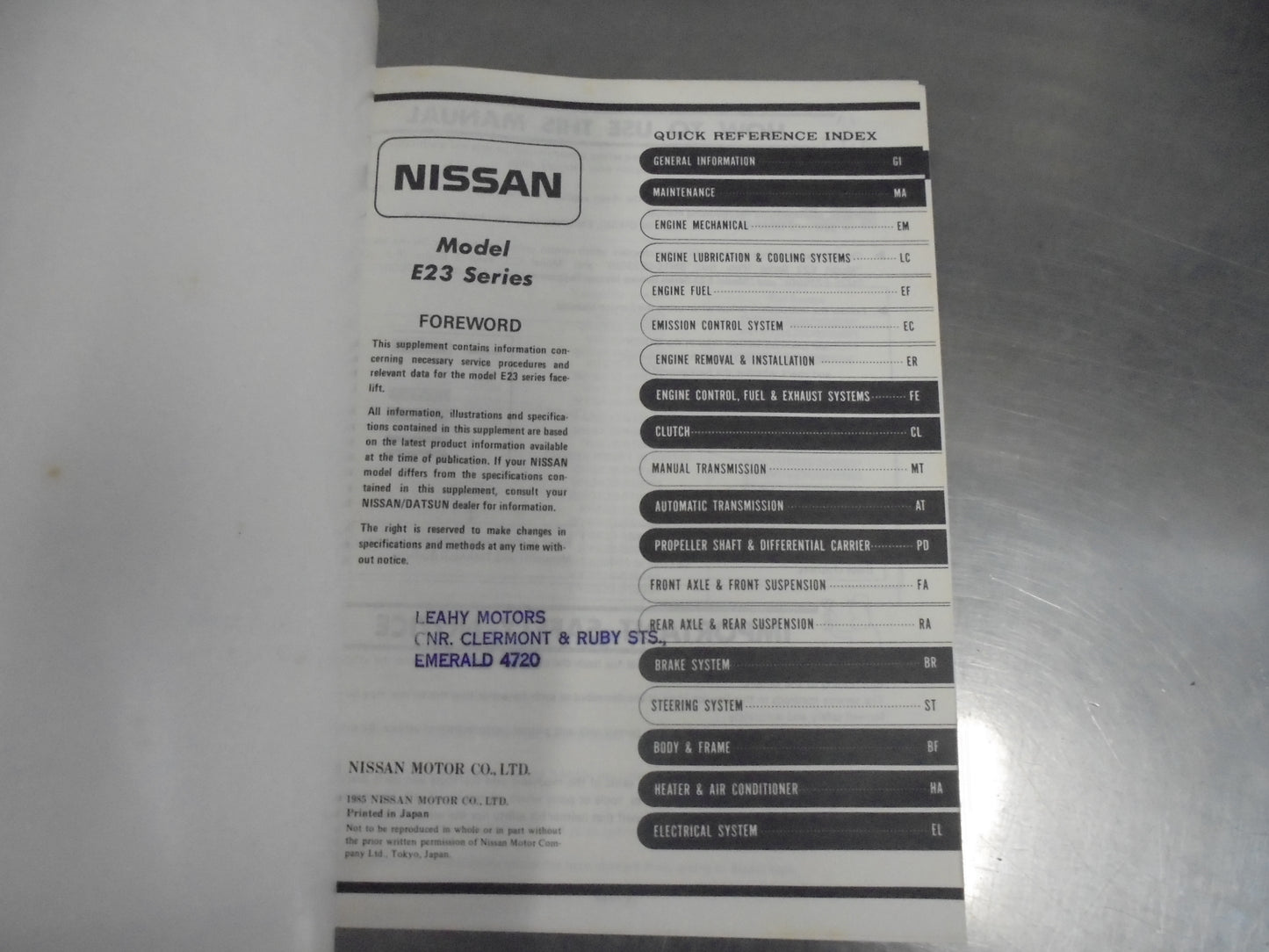 Nissan Urvan E23 Supplement II Genuine Used Book
