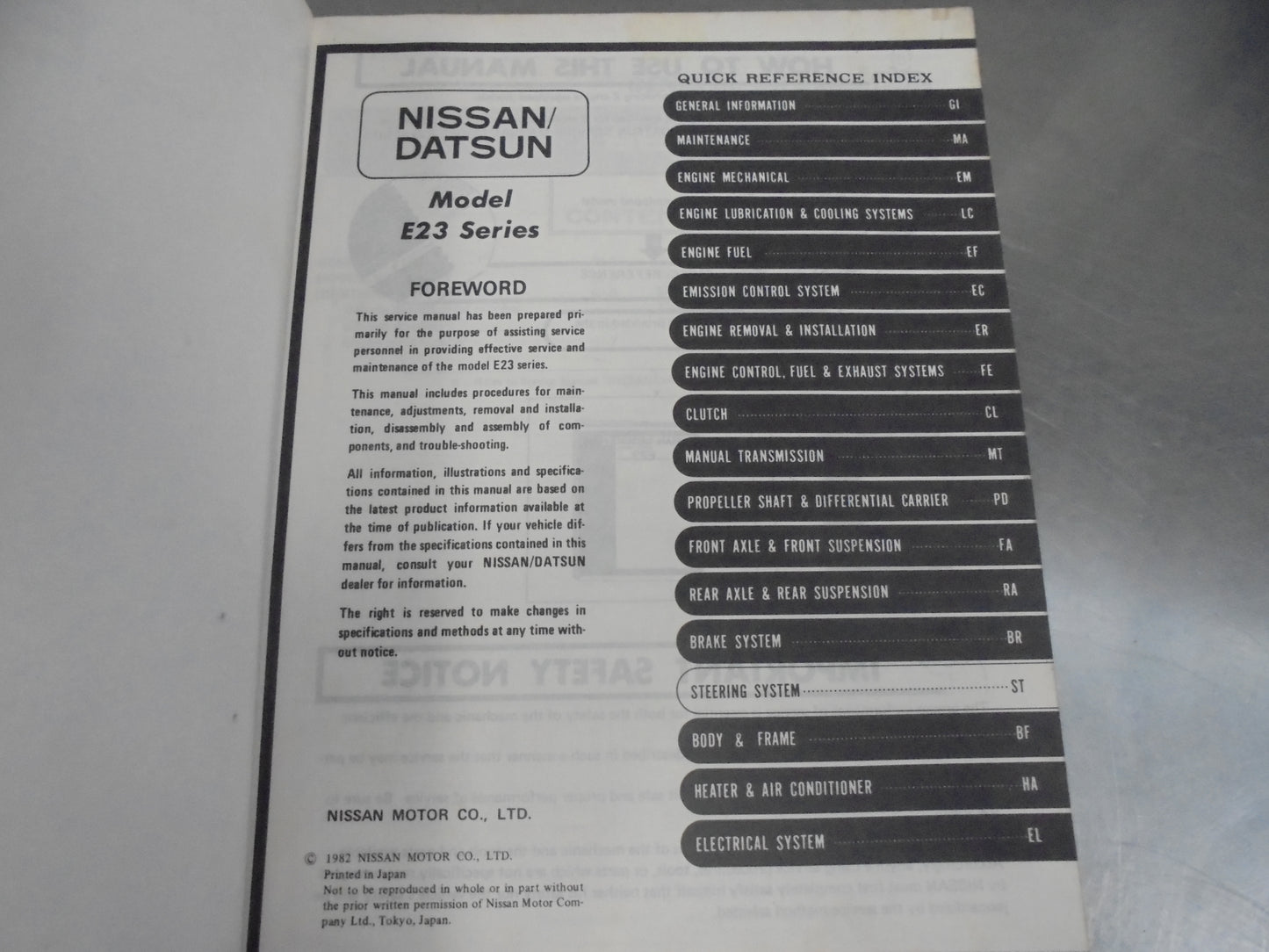 Nissan Urvan E23 Series Z Engine Genuine Used Book