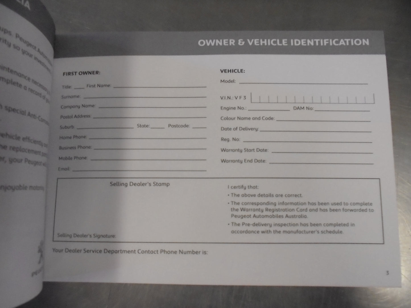 Peugeot Genuine Service Manual Information Book New Part