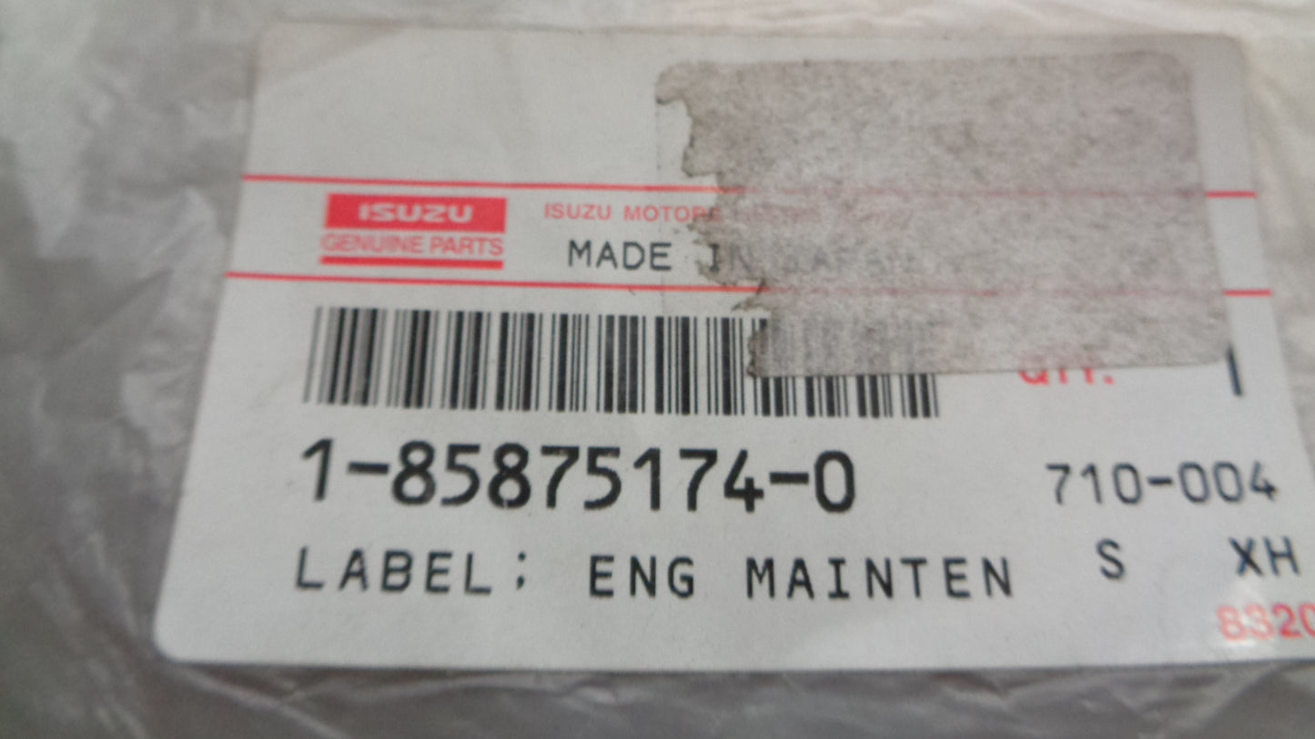 Isuzu CXZ Genuine Engine Maintenance Label New Part