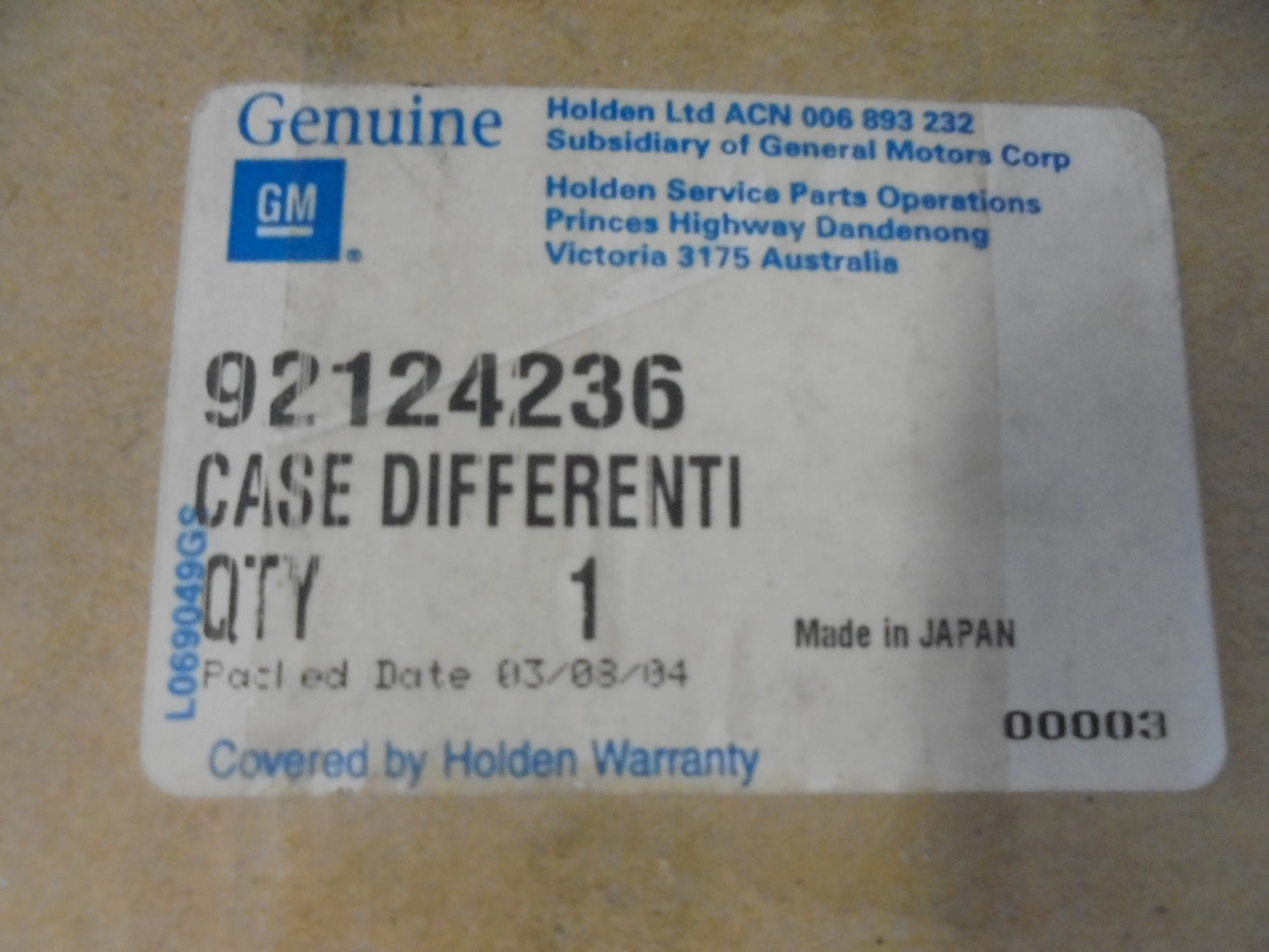 Holden Cruze Genuine Differential Case New Part