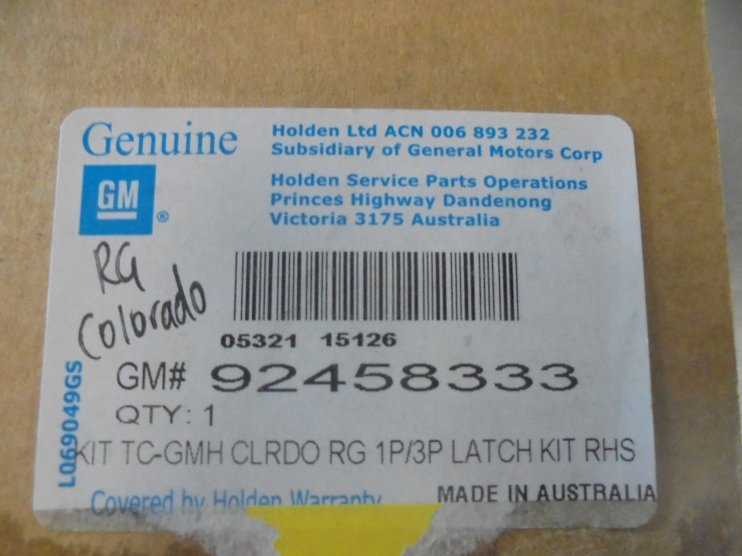 Holden RG Colorado Genuine Hard Lid Cover Rotary Latch Service Kit New Part