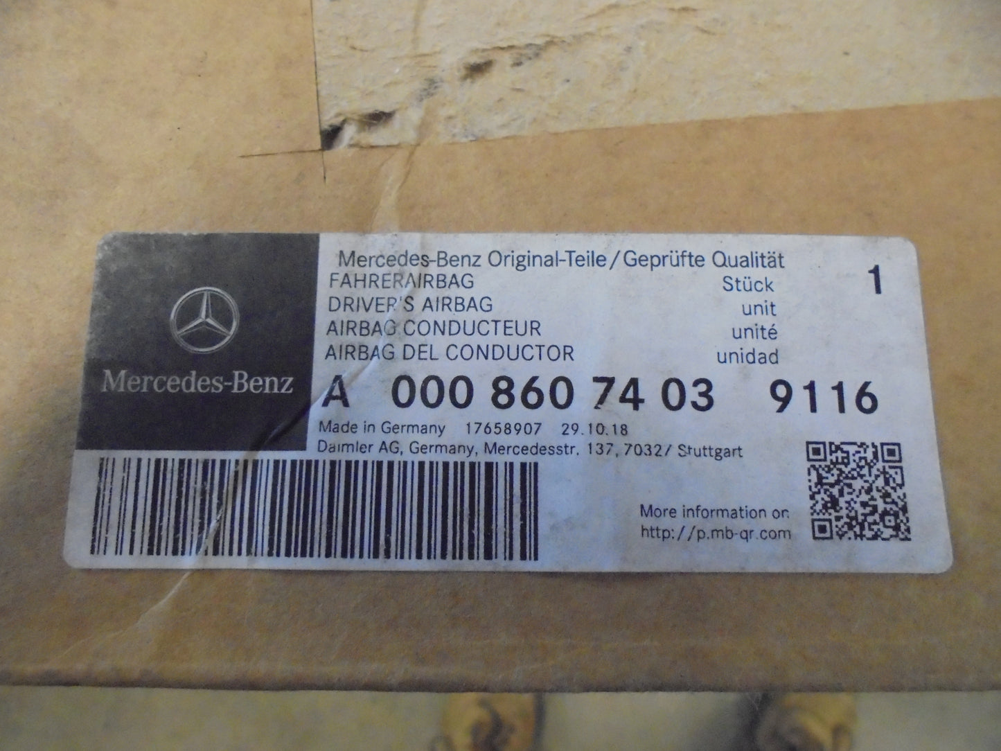 Mercedes Benz A-Class Genuine Drivers Air Bag Assy New Part