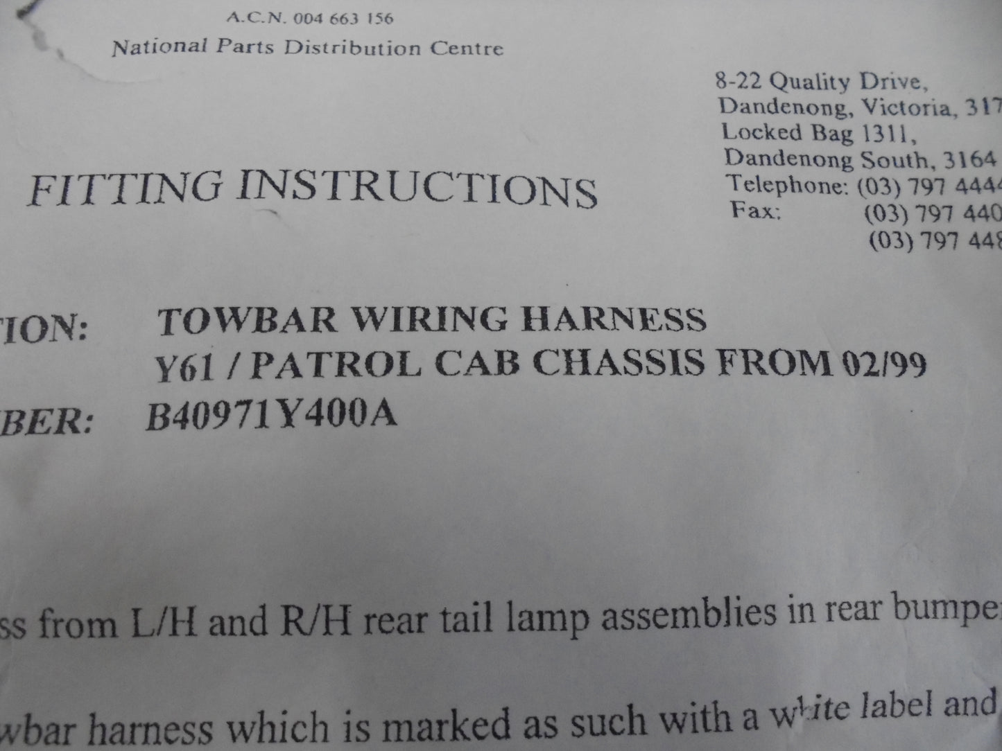 Nissan Patrol GU Y61 Genuine Tow Bar Wiring Harness Kit New Part
