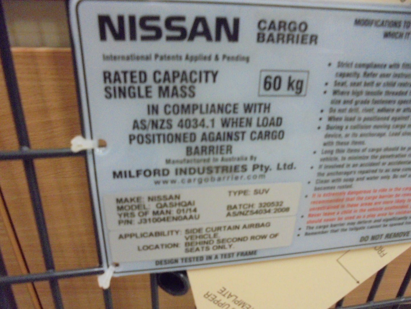 Nissan Qashqai J11 Genuine Cargo Barrier Dog Guard New Part