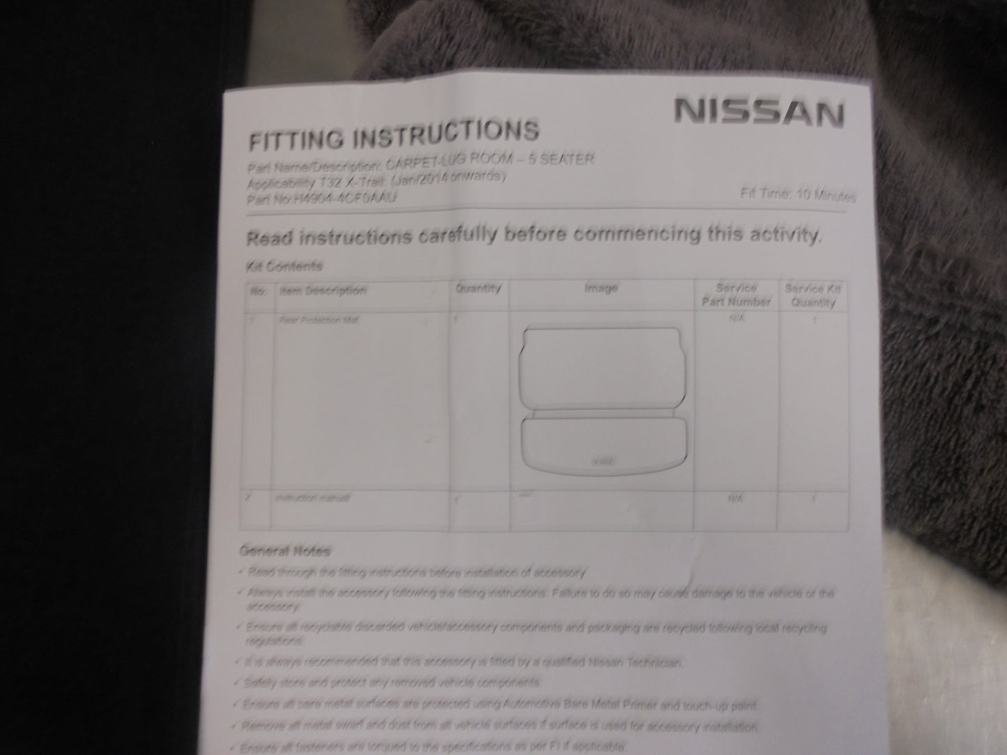 Nissan T32 X-Trail Genuine Rear Protection Carpet New Part
