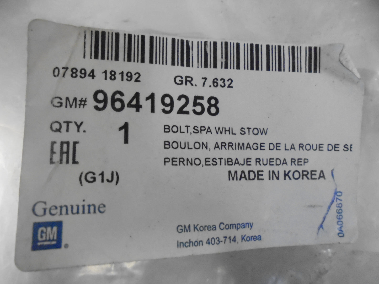 Holden Spark Genuine Spare Tyre Bolt Holder New Part