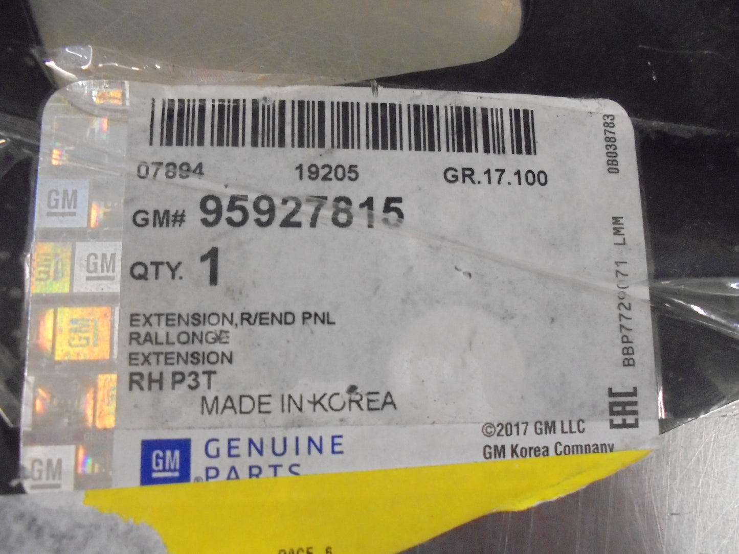 Holden Trax Genuine Right Hand Rear End Panel Extension New Part