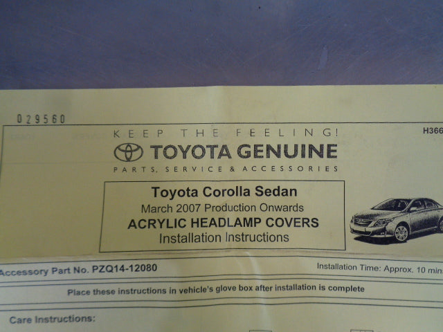 Toyota Corolla Sedan Genuine Headlight Protector Pair New Part