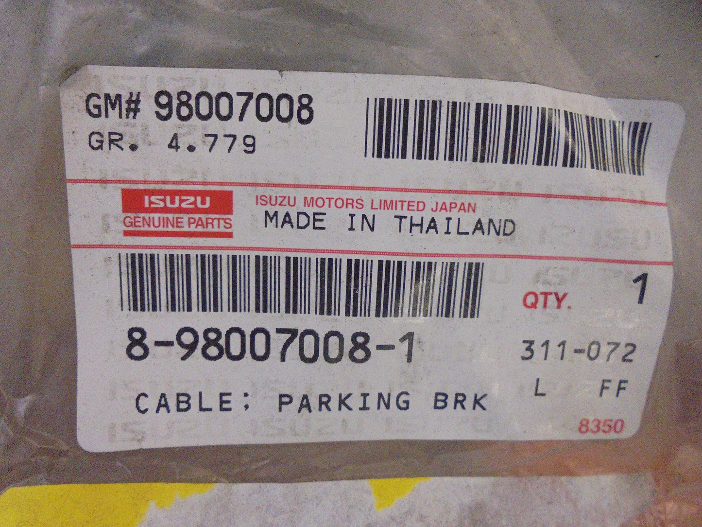 Holden RA Rodeo 4x2 Genuine Left Hand Rear Hand Brake Cable New Part