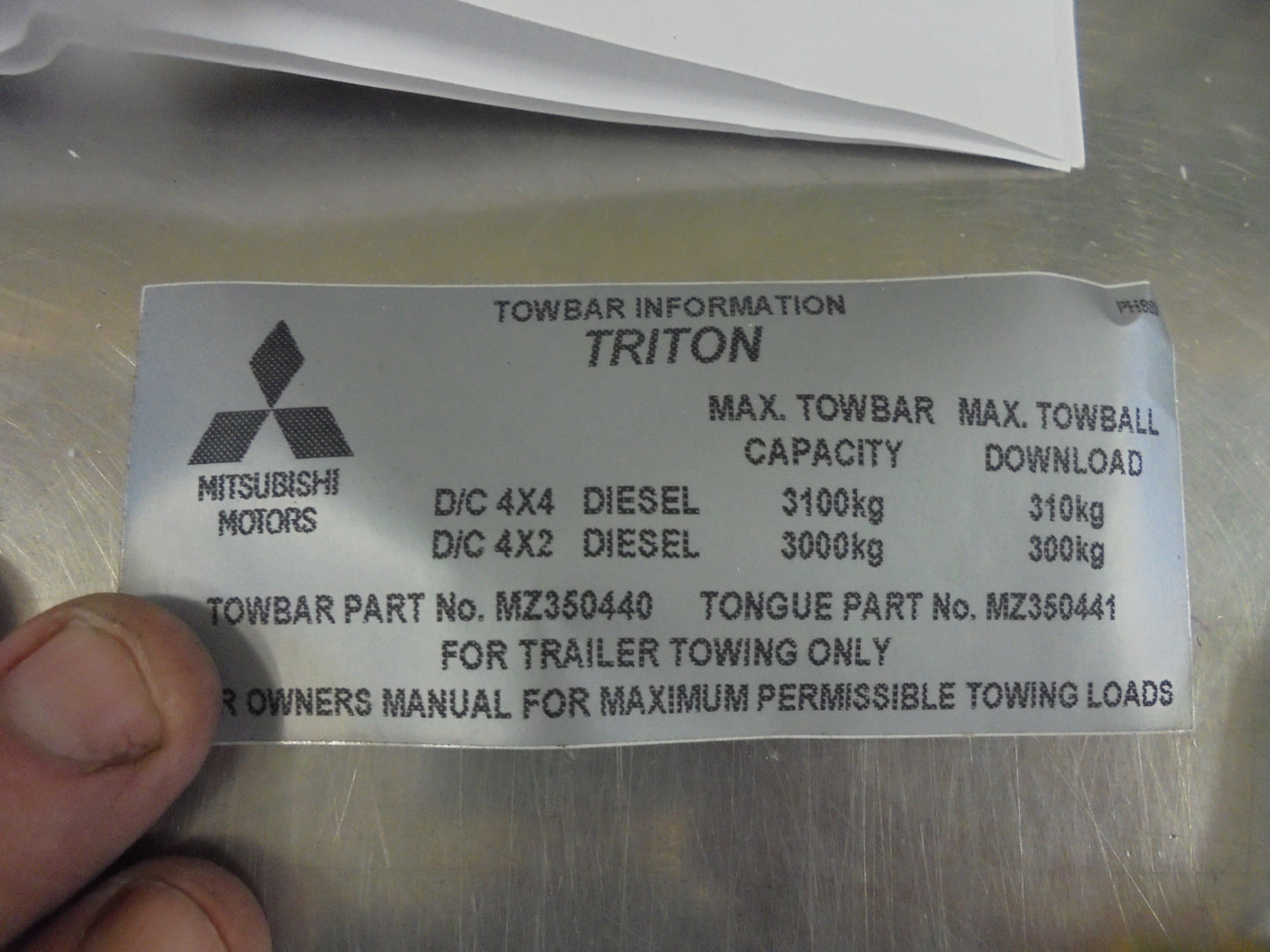 Mitsubishi MQ Triton Genuine Tow Bar Fitting Kit With Rear Bumper New Part