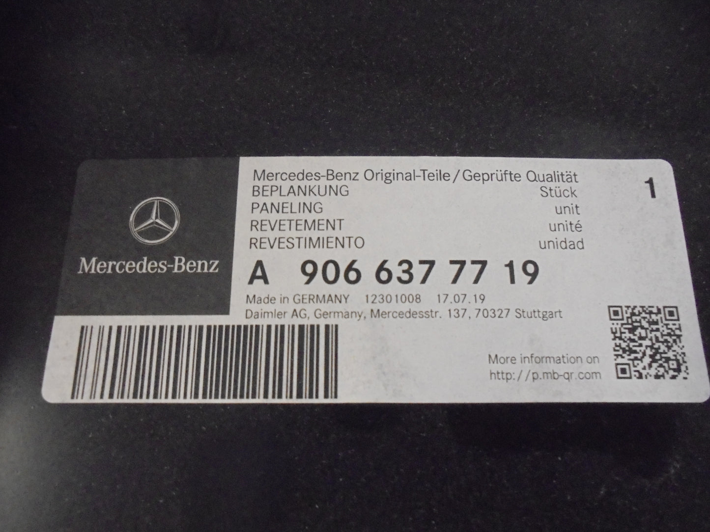 Mercedes Benz Sprinter Genuine Left Hand Front Guard New Part