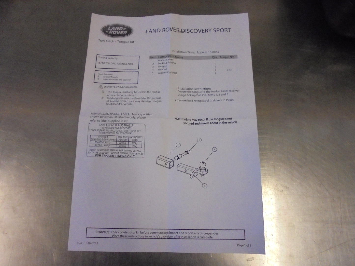 Land Rover Discovery Sport Genuine Tow Hitch And Draw Bar New Part