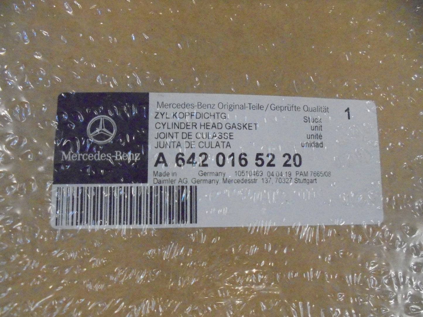Mercedes Benz Sprinter Genuine Engine Right Cylinder Head Gasket New Part