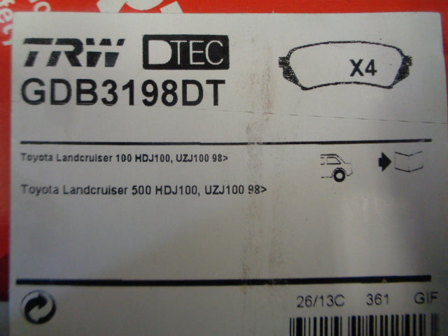 TRW Rear Brake Pad Set Suitable For Toyota Landcruiser New Part