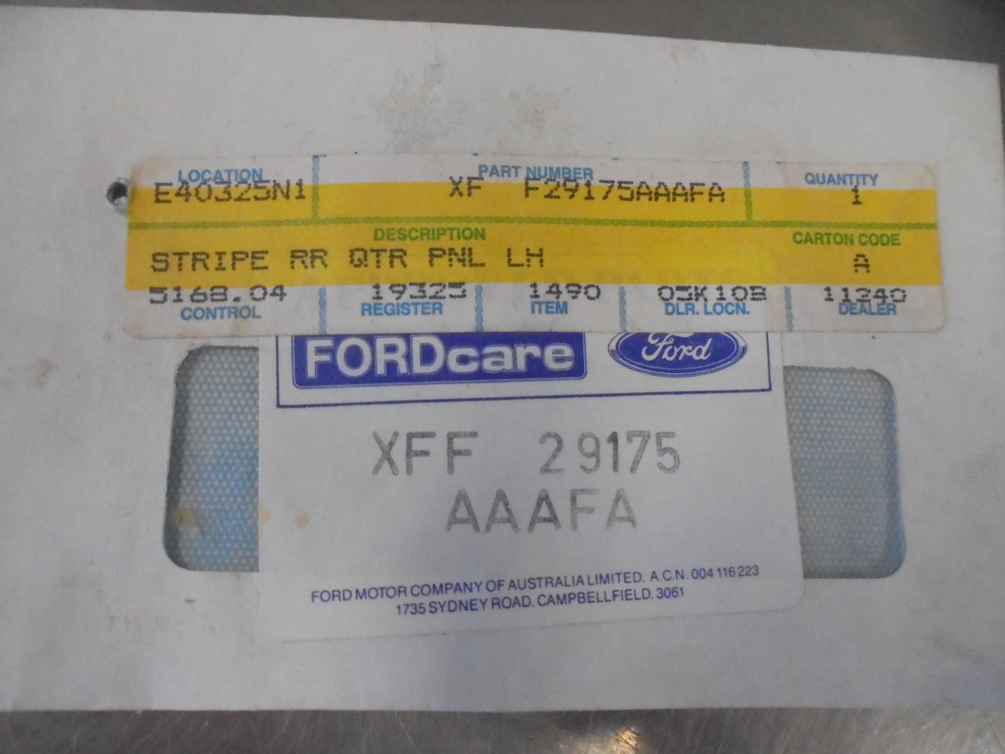 Ford XF Falcon S-Pac Genuine Left Hand Rear Quarter Panel Stripe New Part