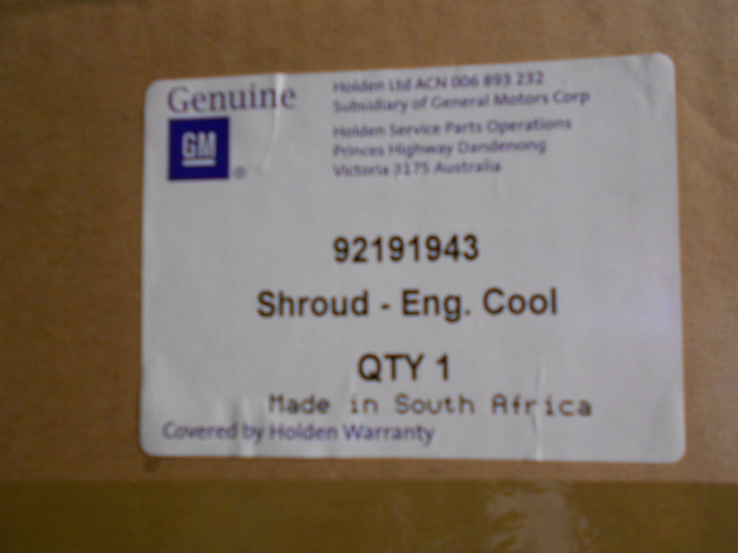 Holden Commodore VE/ Monaro Genuine V8 Fan Shroud New Part