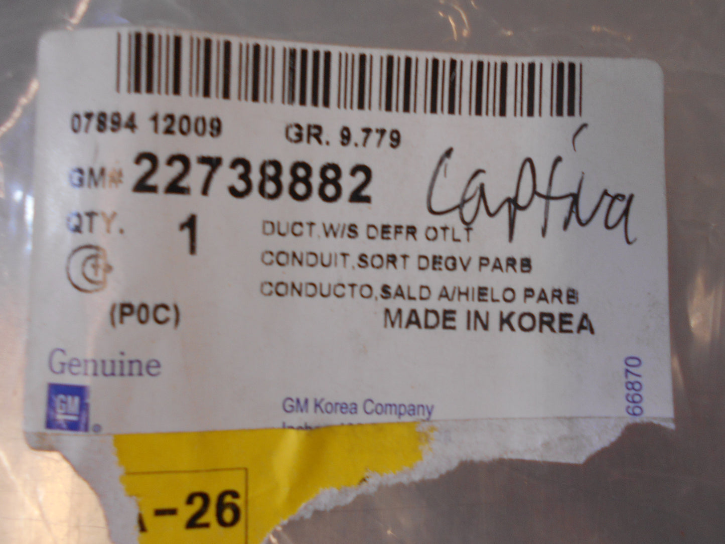 Holden Captiva Genuine Windshield Defroster Outlet New Part