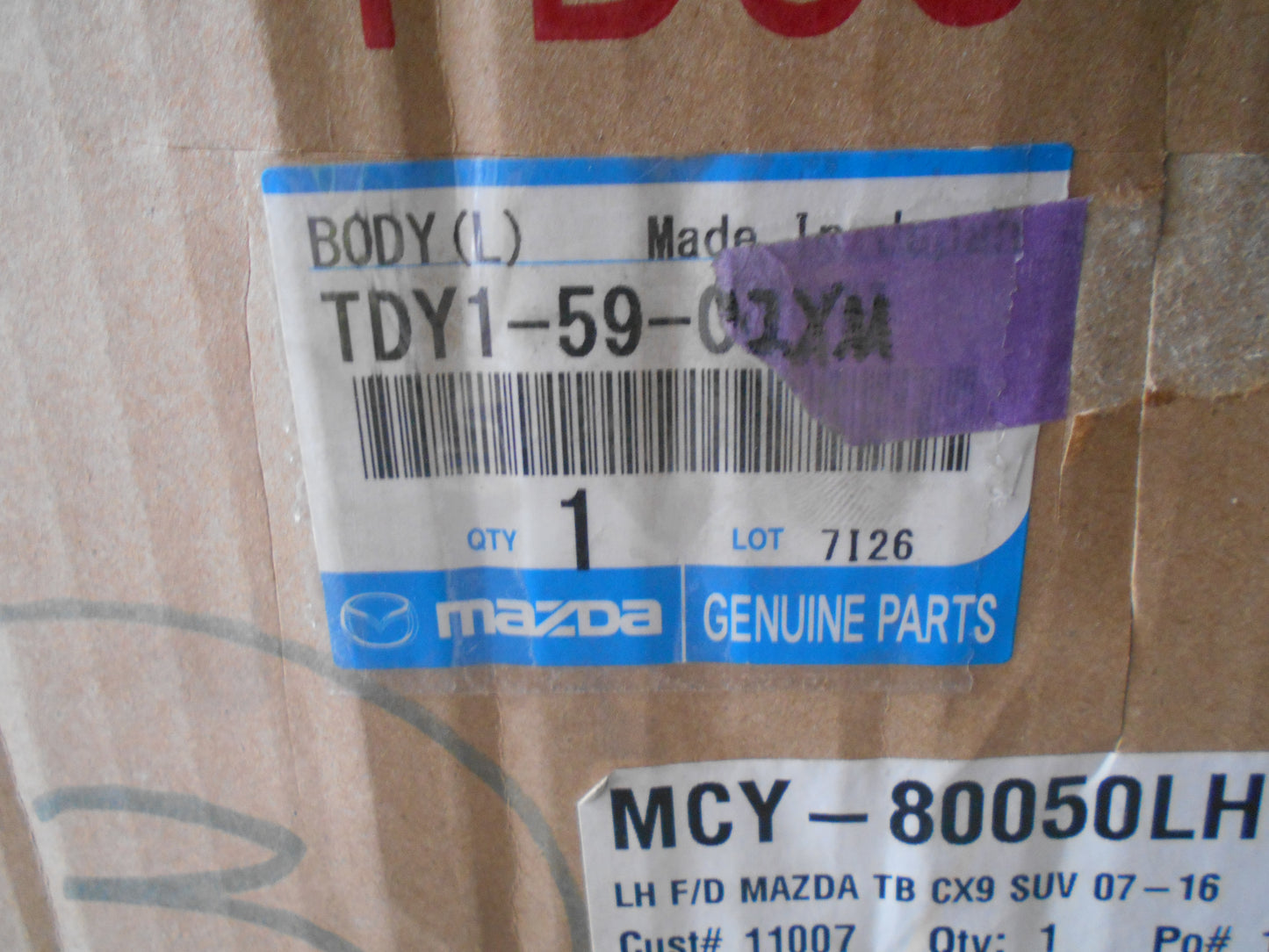 Mazda CX-9 Genuine Front Left Hand Door Shell New Part