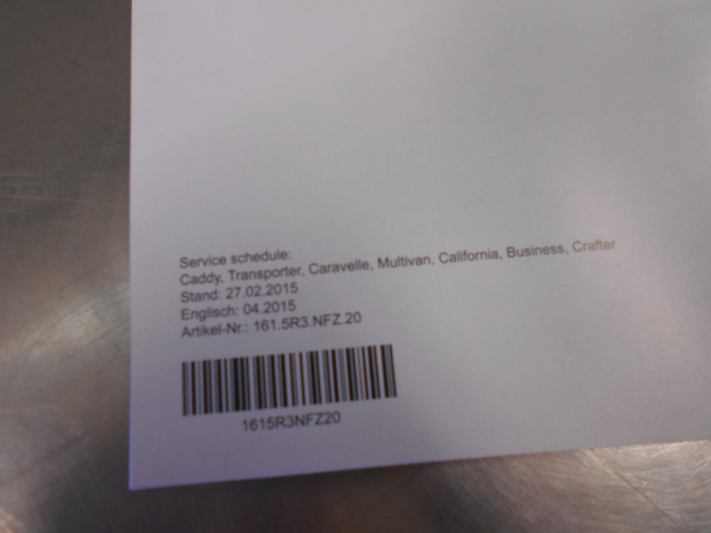 Volkswagen Various Vans Genuine Service Schedule New Part