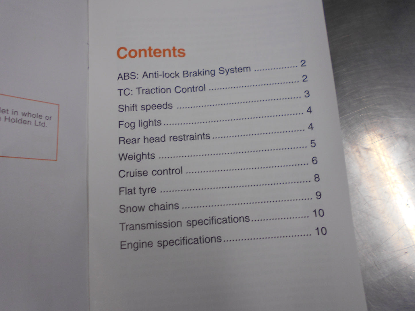 Holden XC Barina SRi Genuine Hand Book Supplement New Part
