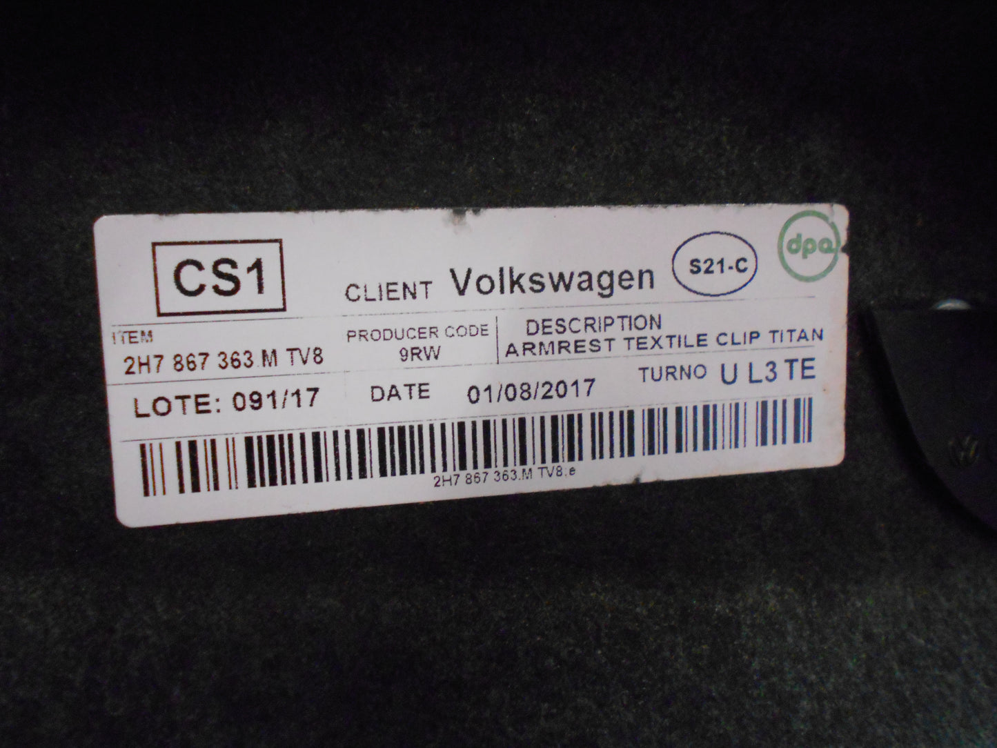 Volkswagen Amarok Genuine Left Hand Rear Door Card Panel Titan Black New Part