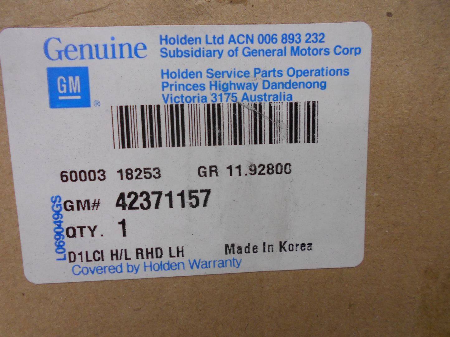 Holden JH Cruze Genuine Left Hand Headlight New Part