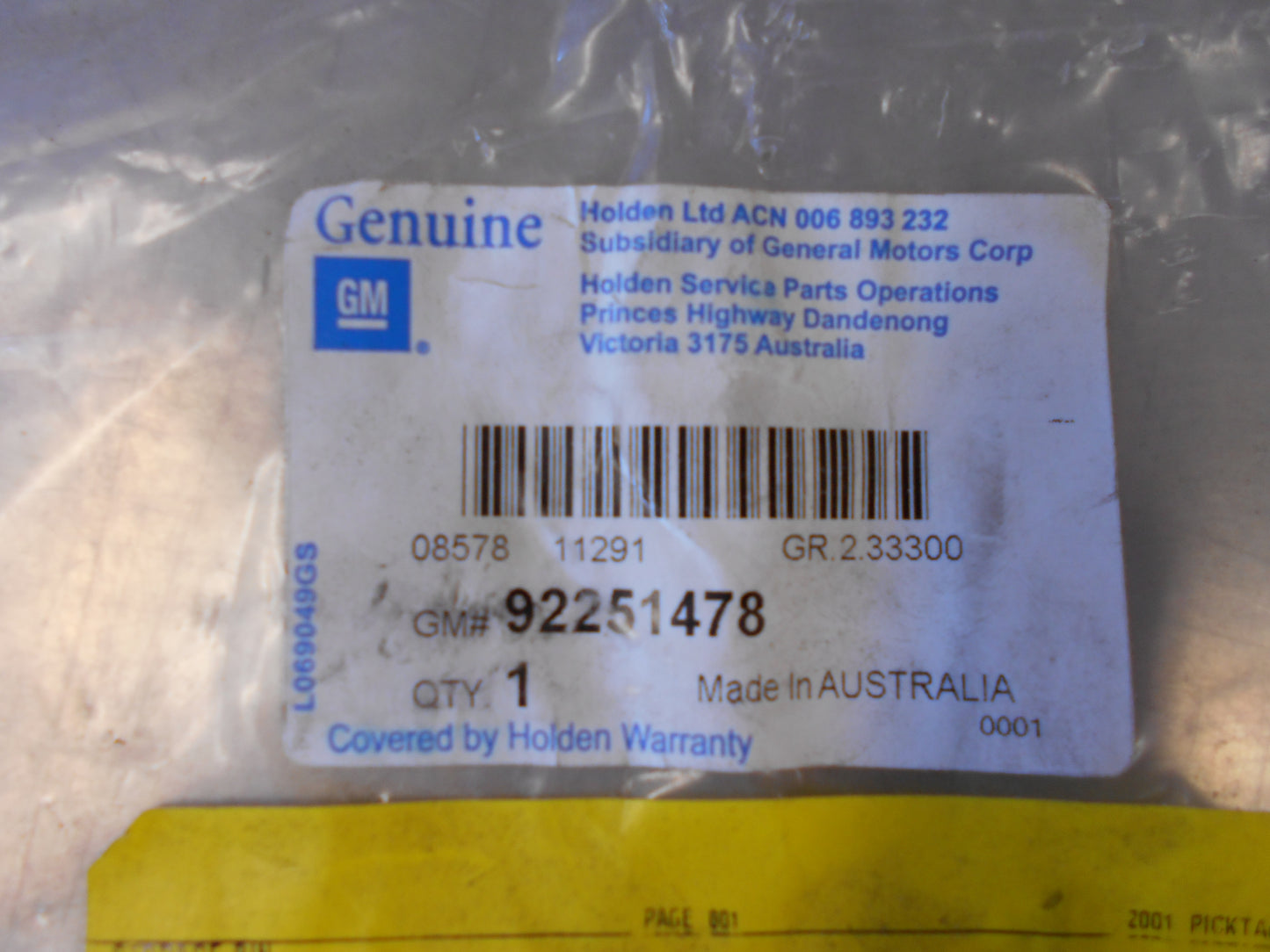 Holden Caprice Genuine Battery Tray Reinforcement Brace New Part