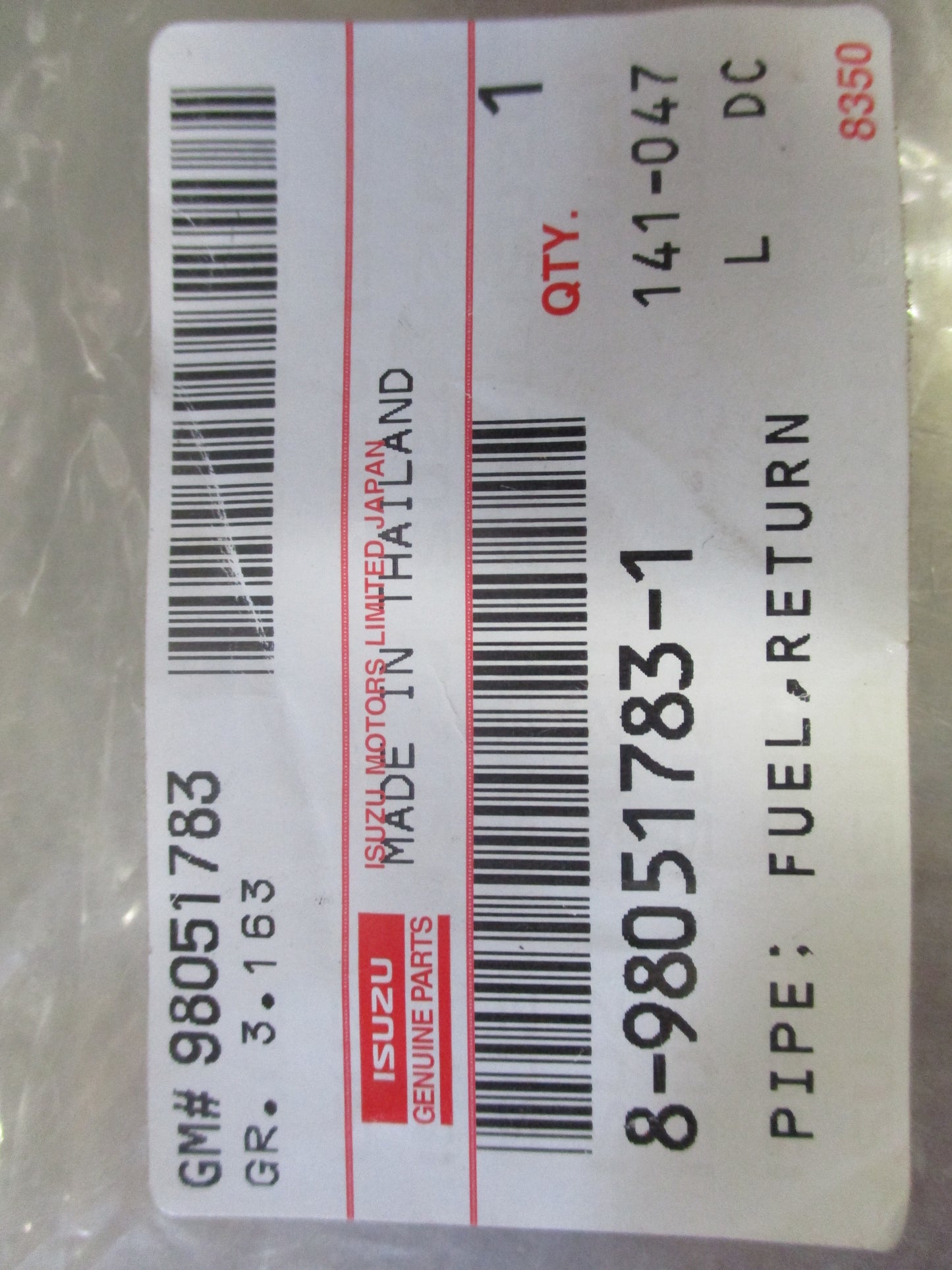 Isuzu D-Max Genuine Fuel Return Pipe New Part