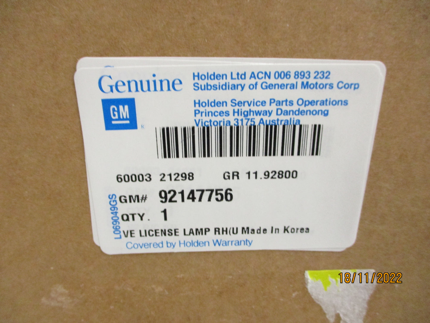 Holden VY-VZ Monaro V2 CV8 Genuine Right Hand Rear Tail Light New Part