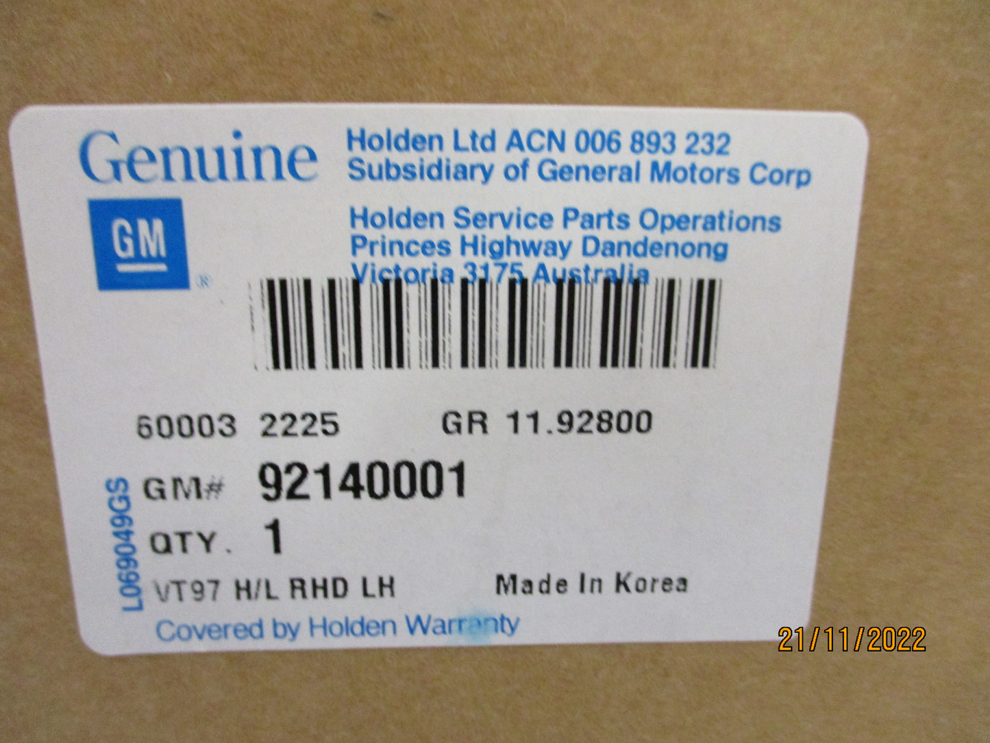 Holden VT SS Commodore-WH Statesman Genuine Left Hand Front Headlight New part