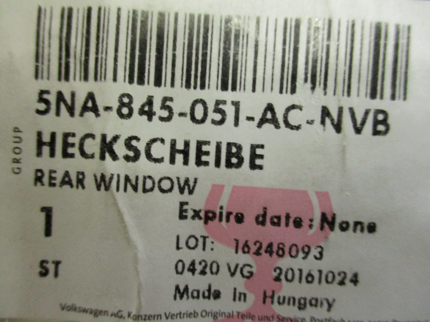 VW Tiguan Genuine Rear Heated Window New Part