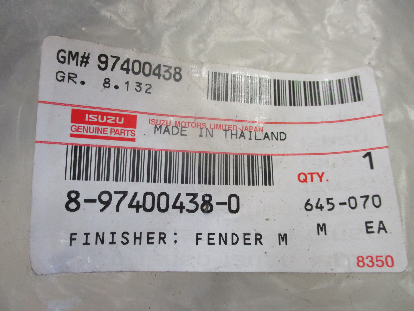 Isuzu D-Max/Holden RC Colorado Genuine Left Hand Front Grey Flare Seal New Part
