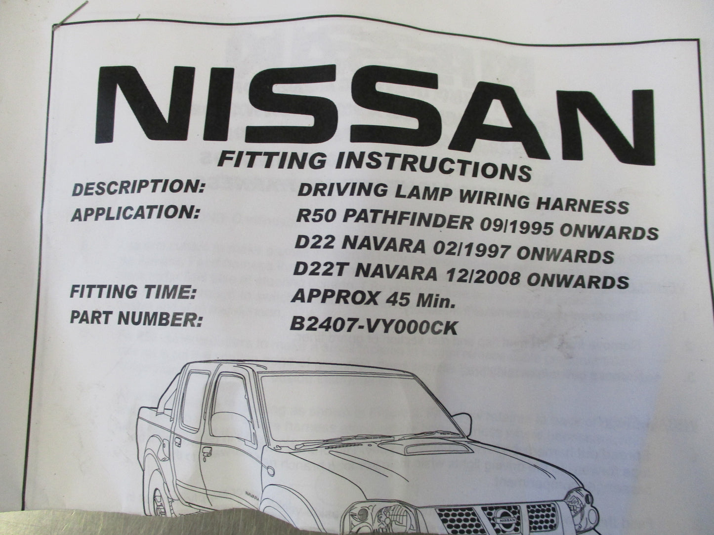 Nissan Navara D22 Genuine Driving Light Harness New part